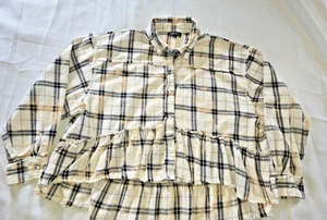Originality Flanellhemd Damen L kariert Flanellkleid Knopf Rüschensaum - Bild 1 von 6