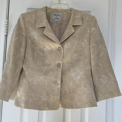 Коллекции Le костюм Blazer размер 6 бежевый гобелен цветочный классический бизнес повседневный - Изображение 1 из 4