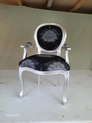 Poltrona barocco in legno foglia argento realizzata  da artigiano - Immagine 1 di 3