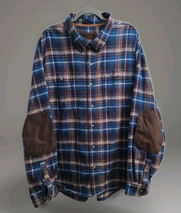 Camisa de franela a cuadros azul XXL para hombre táctica con botones parches en el codo marrón - Imagen 1 de 14