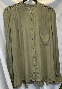 Free People The Best Bluse Oberteil Medium Grün Häkel Knopf Langarmshirt - Bild 1 von 16