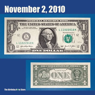 November 2, 2010 Birthday Anniversary $1 One Dollar Bill Serial Number 11022010 - Image 1 of 2