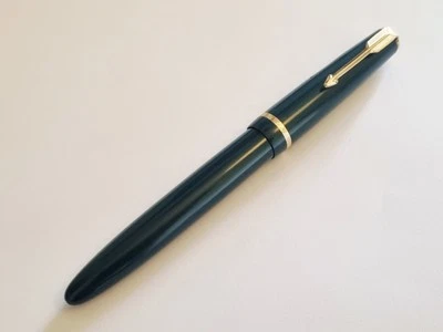 Gorgeous 1950's Parker Duofold Senior Teal & Gold Trim Fountain Pen 14ct 35 Nib - Image 1 of 4