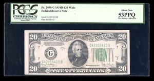 DBR 1934-D $20 Chicago Wide Fr. 2058-Gw PCGS 53 PPQ Serial G42055423B - Picture 1 of 2