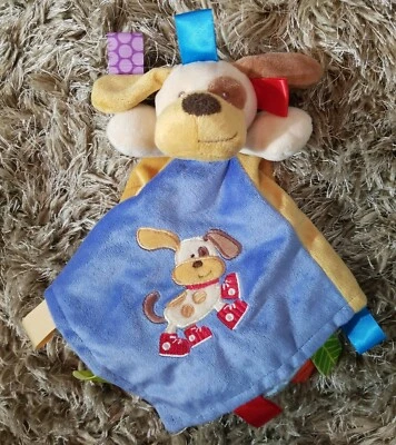 Manta de seguridad Taggies Mary Meyer cachorro perro Lovey Blanker azul marrón usada Foto 1 de 4