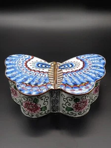 画珐琅彩蝴蝶形珠宝盒 Chinese Falangcai Enamel Cloisonne Butterfly Jewelry Case Trinket Box - Picture 1 of 24
