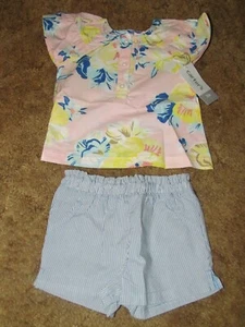 Girls Carter's NWT 2pc floral top with striped short set size 3 months - Picture 1 of 1