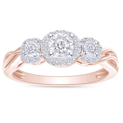 Anillo de compromiso de diamantes pasado presente futuro certificado 1/4 quilate en oro rosa de 10 k Foto 1 de 4