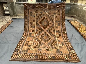 Afghan Kelim Teppich 6'7x9'6 - Handarbeit Wolle Flachgewebe Tribal Maimana Vintage Carpet - Bild 1 von 10
