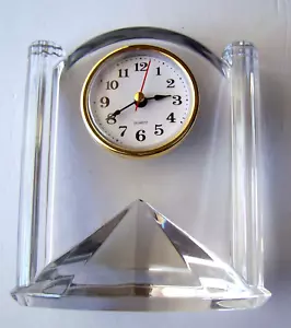 LENOX STANDING HEAVY THICK CRYSTAL MANTLE TABLE TOP QUARTZ CLOCK 6" Hi Excellent - Picture 1 of 5