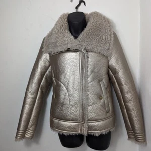 Sam Edelman Gold Faux Shearling Jacket XS Pristine Like Uk 8 - Picture 1 of 4