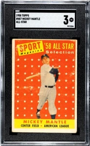1958 Topps #487 Mickey Mantle Yankees All-Star SGC 3 - Imagen 1 de 2