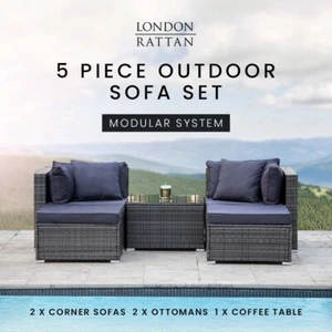 LONDON RATTAN 4 Seater Outdoor Lounge Setting Furniture Wicker Sofa Modular Set - Picture 1 of 9