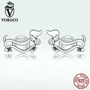 Voroco 100% Sterling Silver Pav¡§| CZ Cute Puppy Stud Earrings For Women Jewelry - Picture 1 of 10