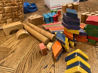 Vintage Colorful Wooden Building Blocks Lot of 135 Pieces Playskool Sticks Mixed - Image 1 of 4