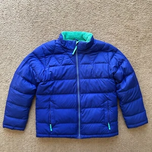 LL Bean Jacket Boys Large 14-16 Full Zip Puffer Pockets Blue Downtek Downfill - Picture 1 of 12
