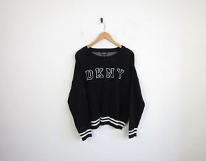 DKNY Womens Black Pullover Spellout Modern Sports Sweatshirt Size Large