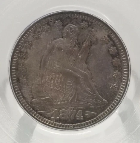 1874 25C PCGS AU50 Seated Liberty Quarter - With Arrows Cover