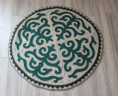 Handmade Area Rug SHYRDAK Traditional Kyrgyz Wool Felt Rug Dark-green, Grey - Image 1 of 4