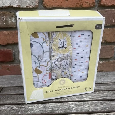 Pottery Barn Kids Retro Prep Organic Muslin Swaddle Blankets 3-piece Set NIB - Image 1 of 4