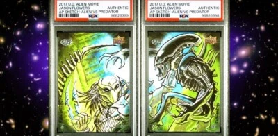 2017 Upper Deck Alien vs Predator Movie Sketch Card 1/1 Jason Flowers Puzzle PSA - Image 1 of 4