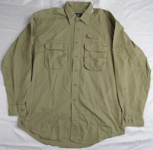 Camel Mens Large Beige Button Up Safari Shirt Pockets Cigarettes Cotton RJR BAT - Picture 1 of 8