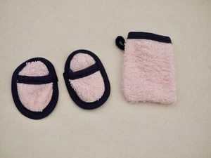 Puppen Badeschuhe Schlappen Latschen und ein Waschlappen, Frottier rosa-blau - Bild 1 von 9