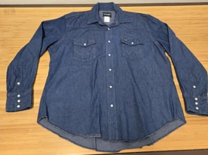 Wrangler Pearl Snap Western Denim Shirt Men's XL Blue Cowboy Rodeo - Picture 1 of 9