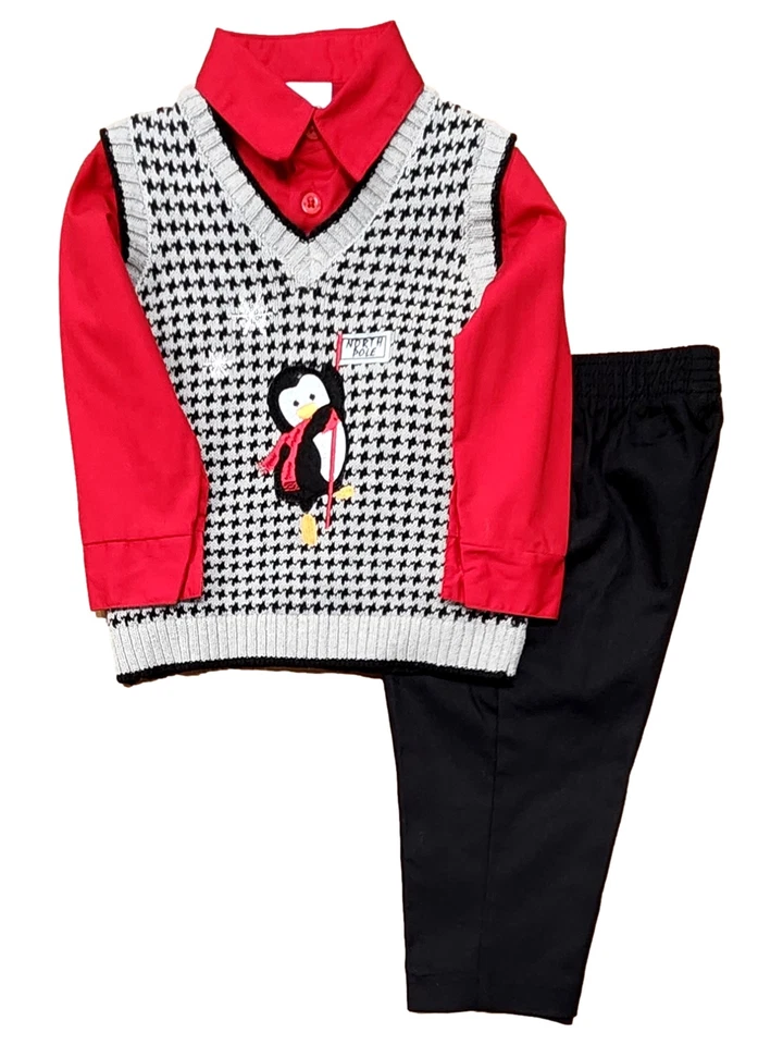 IZOD младенца мальчиков наряд пингвин жилет черный брюки и рубашка наряд комплект - Изображение 1 из 1