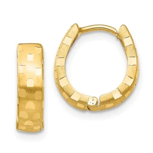 10K Yellow Gold Diamond Cut 4mm Patterned Hinged Hoop Earrings L- 14 mm, W-4 mm - Picture 1 of 4