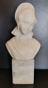 A Calendi 19th Century Small Carved Alabaster Bust Of A Beautiful Italian Maiden - Picture 1 of 21