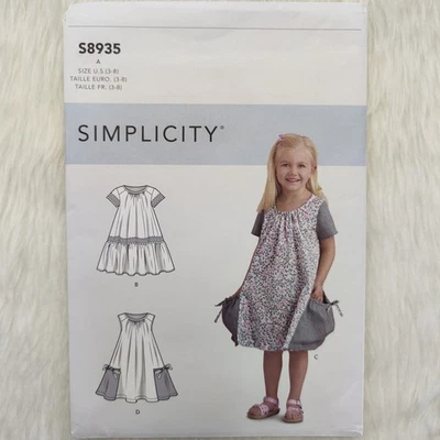 Simplicity 8935 Sewing Pattern, Size 3-8, Child's, Flare Dress, Four Variations - Image 1 of 3