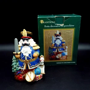 Traditions Nutracker Trinket Box Porcelain Christmas decorative box 6" boxed - Picture 1 of 22