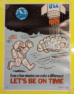 Póster de dibujos animados de puntualidad en el lugar de trabajo de colección de los años 70 - Be On Time Astronaut - ClemPrint - Imagen 1 de 8
