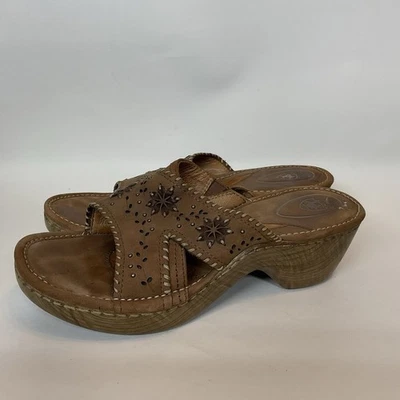 Ariat Brown Leather Open Toe Slip On Western Slides Sandals Women Size 10B - Image 1 of 4