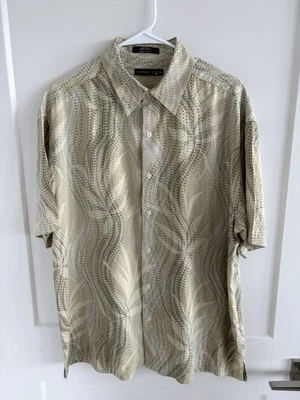 Camisa de manga corta Geoffrey Beene para hombre 100 % seda amarillo claro/verde talla L Foto 1 de 4