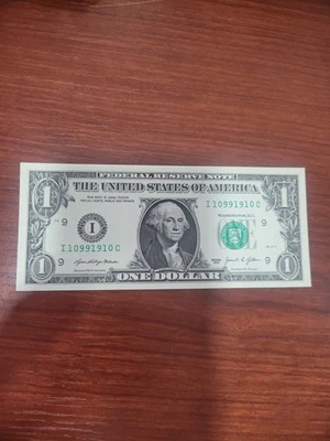 2021- $1. DOLLAR NOTE FANCY NUMBER I10991910C - Image 1 of 4