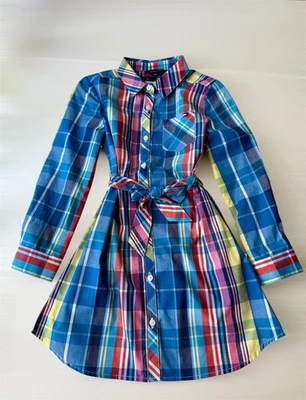 NWT Tommy Hilfiger Plaid Girls Shirt-Dress Blue-Multi Size 6 - Image 1 of 4