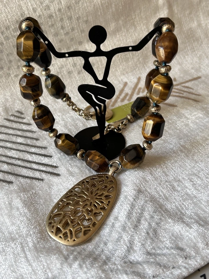 "Collar colgante Sigrid Olsen nuevo con etiquetas cuentas ojo de tigre tono dorado 17""" Foto 1 de 4