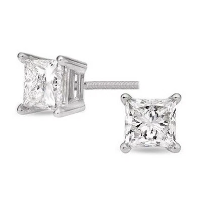 0.80 ct Princess Cut Diamond Studs Platinum Earrings E VS1 GIA certificate - Image 1 of 4