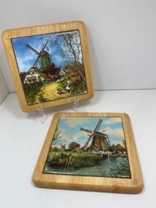 Vintage niederländische Windmühle Ter Steege Untersetzer - 7,5x7" 2er-Set - Bild 1 von 10