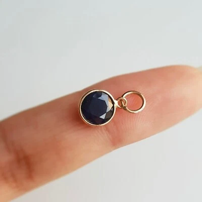 14k Solid Gold Women's Blue Sapphire Round September Charm Pendant  For Her - Image 1 of 3