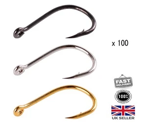 100 Fishing Eyed Hooks Hook Mix Coarse Carp Tackle Set Bait Sea River - Picture 1 of 10