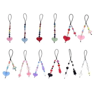 Unique Heart Beaded Keychain Stylish Colorful Phone Lanyard Resin Texture - Zdjęcie 1 z 20