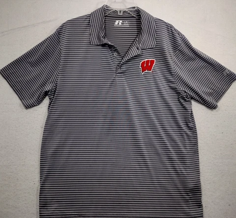 Wisconsin Badgers Shirt Mens Large Polo EUC Russell Athletic Cover
