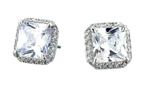 KATE SPADE PAVE' PRINCESS CUT CRYSTAL SILVER-TONE SQUARE EARRINGS MSRP $58.00  - Picture 1 of 8