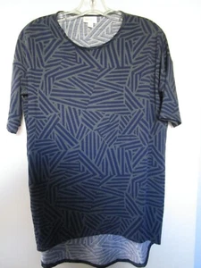 LuLaRoe T Shirt Tunic High Low XXS Blue Green Lines Blouse Top Tee Stretch EUC - Picture 1 of 4
