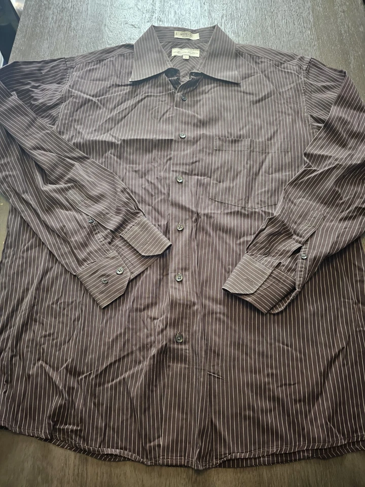 Eighty Eight Men's Brown Striped Long Sleeve Dress Shirt Size L - Image 1 of 4