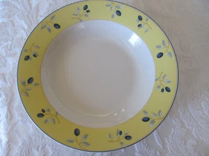 Royal Doulton Blueberry -Yellow Rim, Blue Trim - Rim Soup Bowls-Set of 9 - Picture 1 of 7