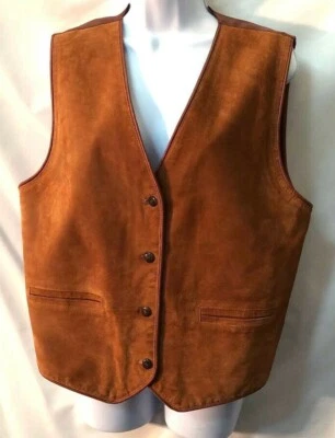 NWT Butterscotch suede classic button vest grosgrain trim lined SM / PL NICE! - Image 1 of 4